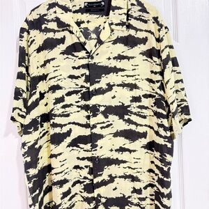 All Saints Men's Black and Cream Patterned Shirt